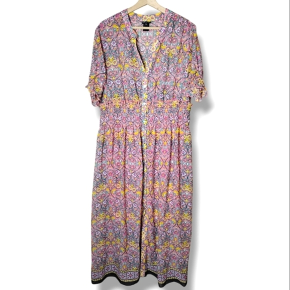 Kate and Lily Button Front Maxi Dress Size 14 Smocked Tiered Floral - Picture 1 of 8